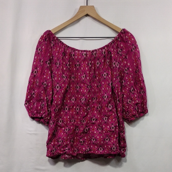 By Anthropologie Off-The-Shoulder Floral Blouse Women's S Purple Artsy Boho - Picture 8 of 11